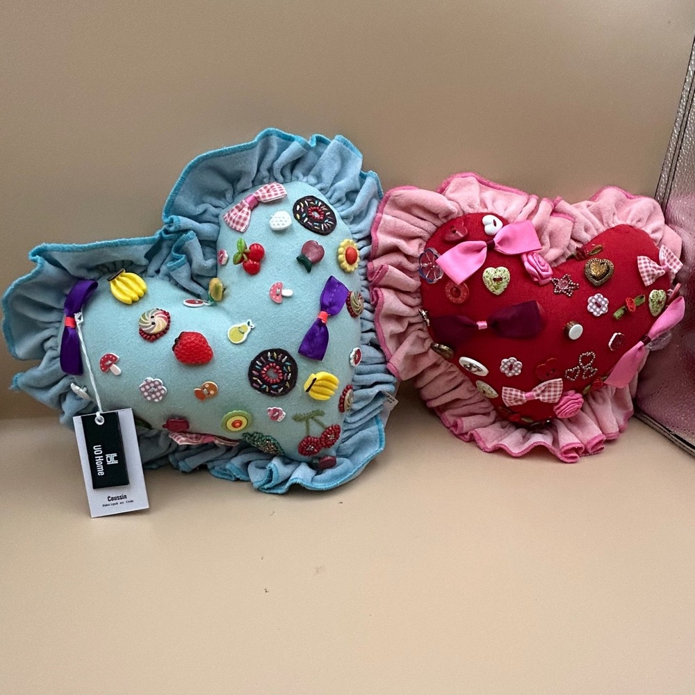 Urban Outfitters UO Home Heart Ruffle Embellished Kitsch Throw Pillow Set of 2